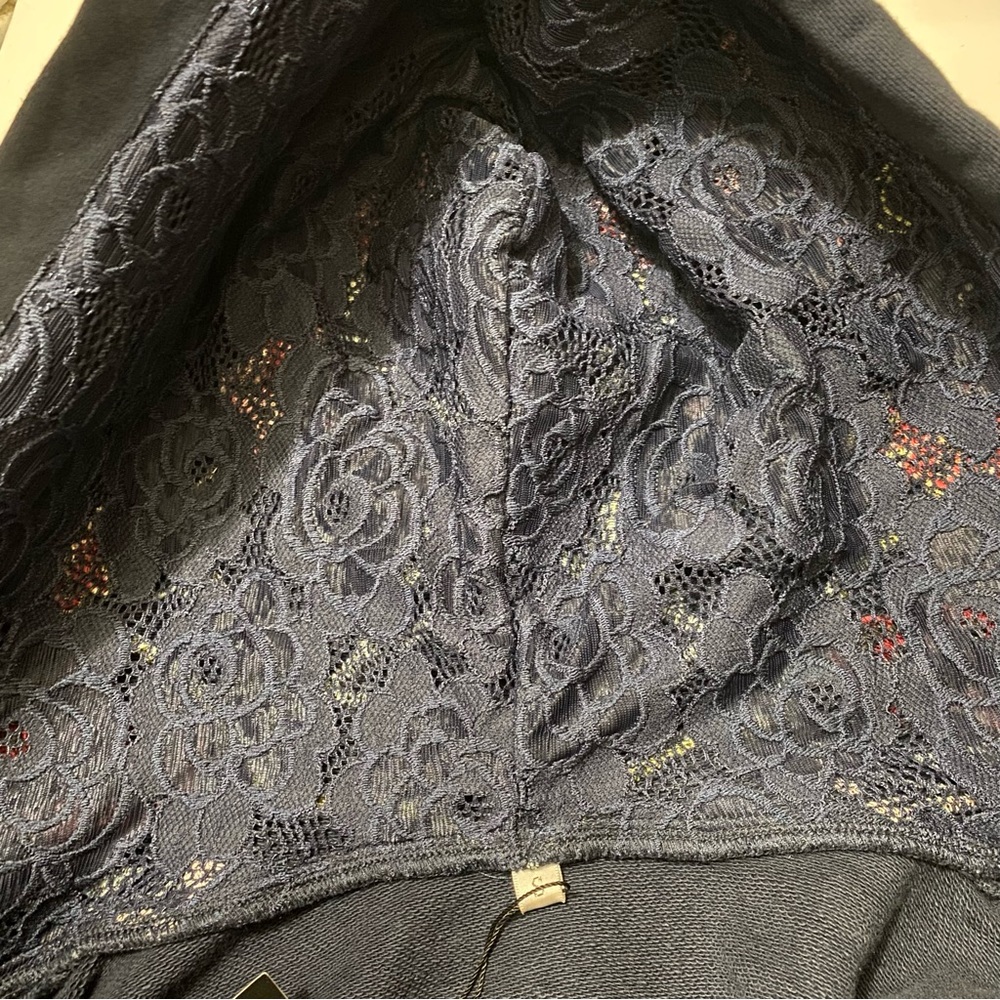 Floral Embroidery Navy Blue Boho Long Sleeves Sweatshirt Hooded Jackets, S - Picture 15 of 16